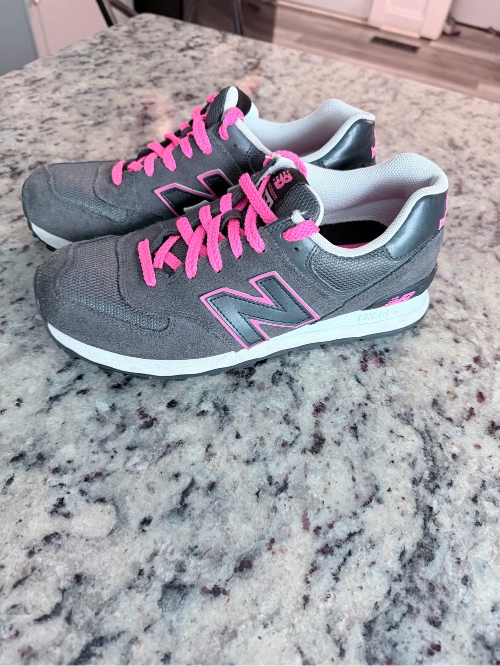 New Balance Gray Sneakers with Pink Laces